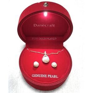 Danecraft Fine Gold Plated Jewelry Gift Set Genuine Pearl